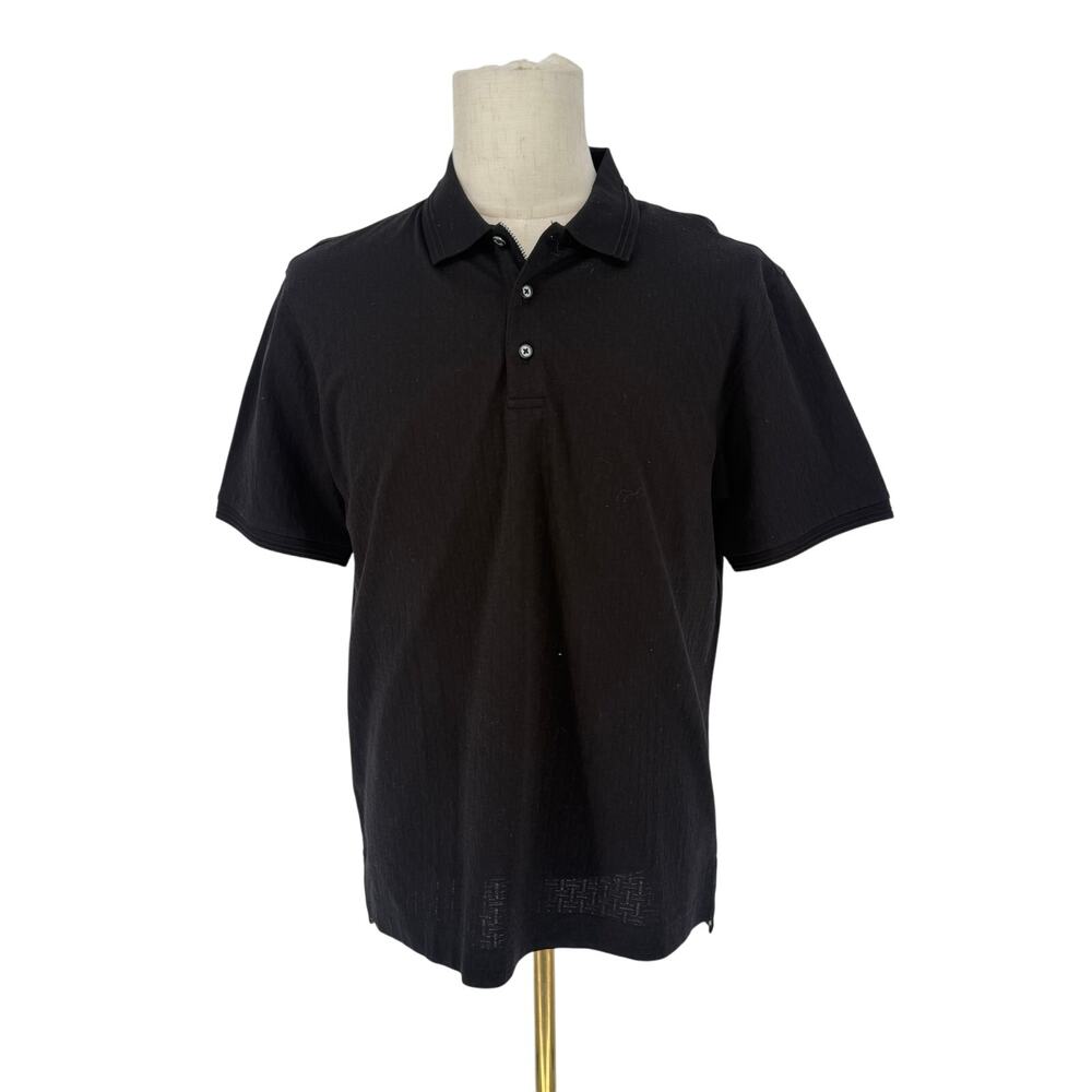Robert Graham Short Sleeve Knit Polo Shirt CARBON Solid Black Jacquard M